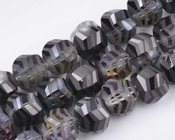 Elektropläterade glaspärlor frostade svarta 9mm på sträng