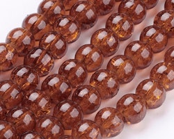 Krakelerade glaspärlor 6mm brun på sträng