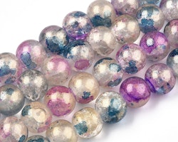 1786 Fairydust Krackelerade  glaspärlor med guldpuder Marine blue 8mm