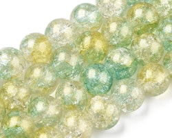 1780 Fairydust Krackelerade glaspärlor med guldpuder Yellow green 8mm