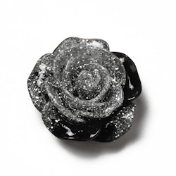 Cabochon ros med glitter svart styckvis