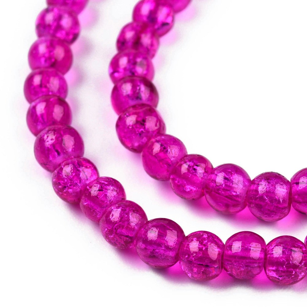 1893 Krackelerade 4mm glaspärlor på sträng FUSCHIA