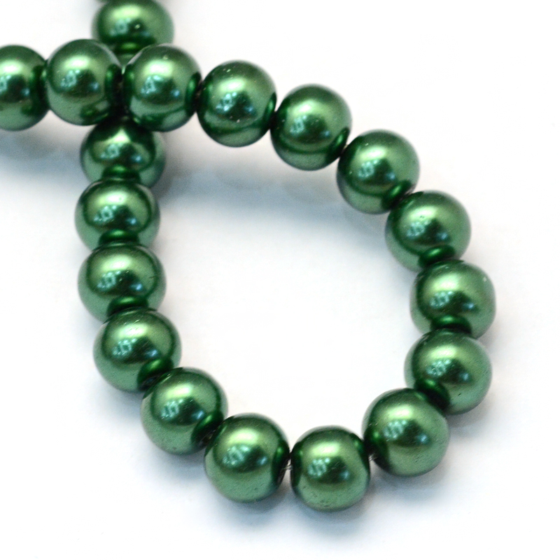 6mm pärlemo glaspärlor på sträng grön