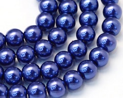 '6mm pärlemo glaspärlor på sträng blå