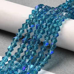 2062 Glaspärlor bicones 4mm steel blue ab på sträng
