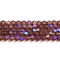Glaspärlor bicones 4mm medium purple ab på sträng