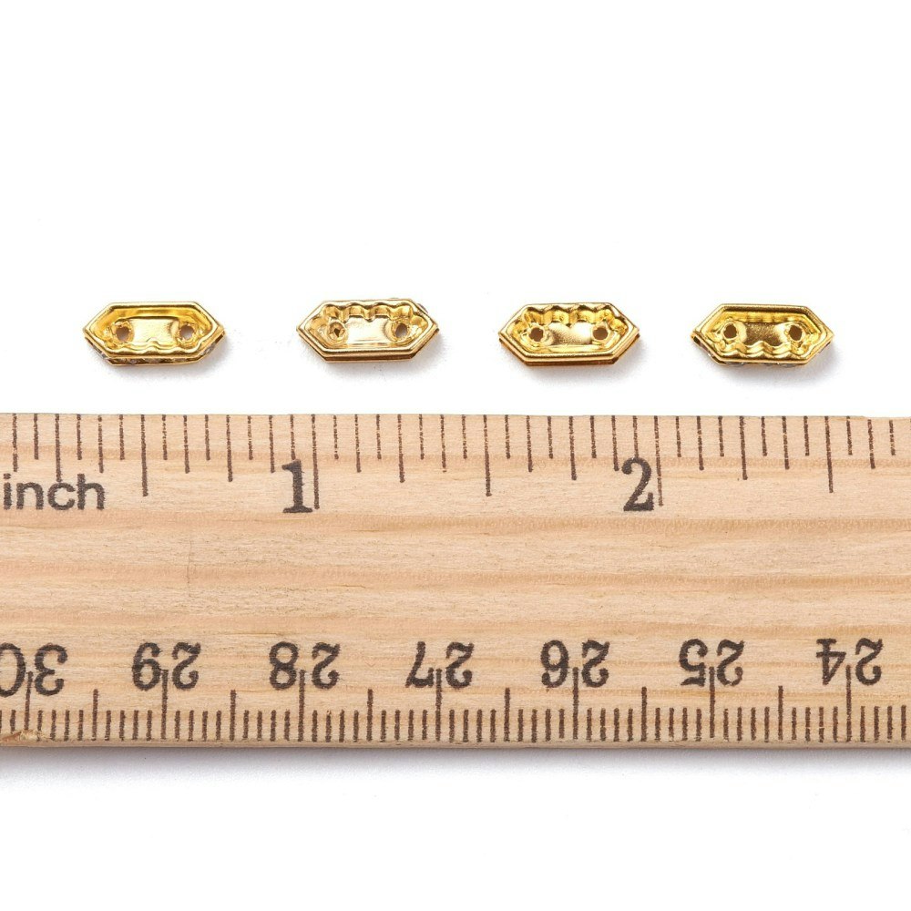 Strass hexagon guld 11x4,5mm för 2 rader 10stk