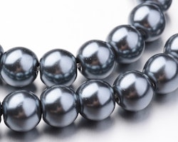 8mm pärlemo glaspärlor på sträng skiffergrå