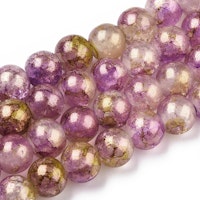 2139 Fairydust Krackelerade glaspärlor med guldpuder dark violet 6mm