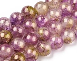 2139 Fairydust Krackelerade glaspärlor med guldpuder dark violet 6mm