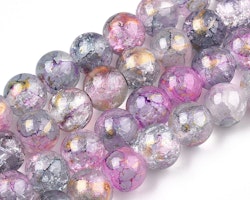 2143 Fairydust Krackelerade glaspärlor med guldpuder violet 6mm