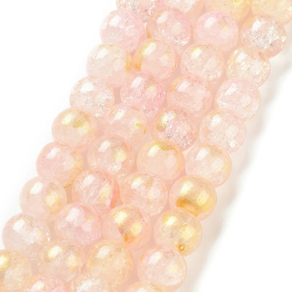 2144 Fairydust Krackelerade glaspärlor med guldpuder pink 6mm
