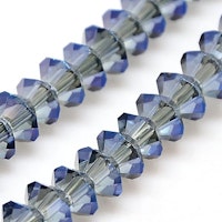 2213 transparent oljepläterade glaspärlor rondell steel blue 6mm