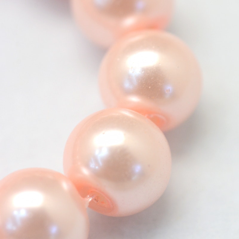 2218 3mm pärlemo glaspärlor rosa peach puff på sträng