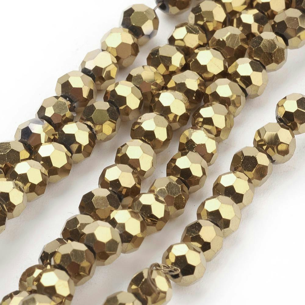2423 4mm electropläterad rund glaspärla guld