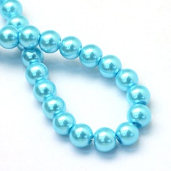 2463 6~7mm pärlemo glaspärlor på sträng cyan