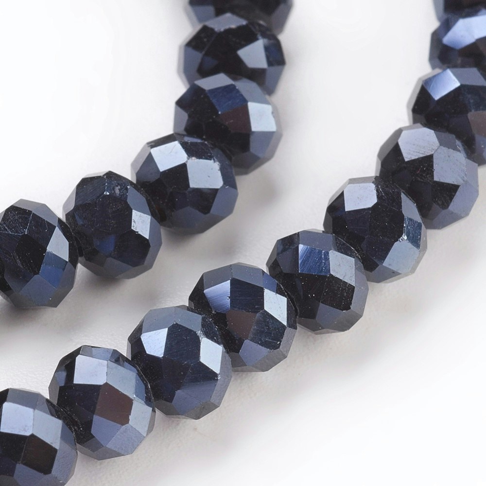 2561 6mm electropläterade fasetterade glasrondeller - prussian blue