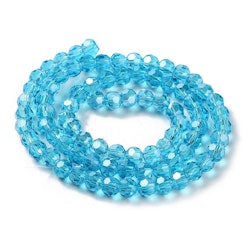 2968 Transparent deep sky blue 4mm rund fasetterad glaspärla