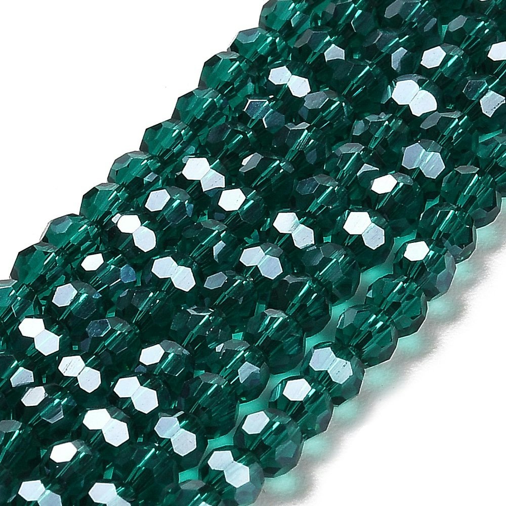 2971 Transparent teal 4mm rund fasetterad glaspärla