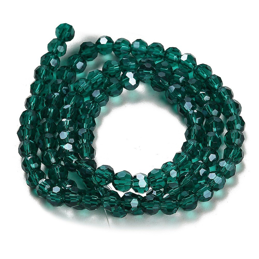 2971 Transparent teal 4mm rund fasetterad glaspärla