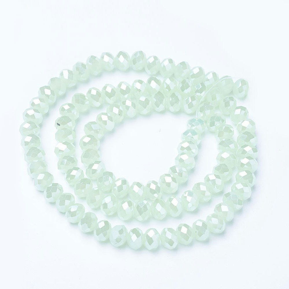 3060 Glaspärlor imitead jade fasetterad rondell 6mm på sträng pale green