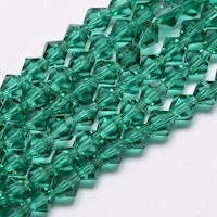 3091 Glaspärlor bicones 6mm på sträng transparent dark cyan