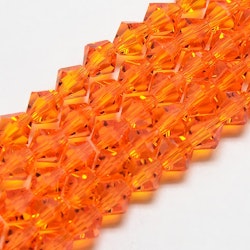 3093 Glaspärlor bicones 6mm på sträng transparent dark orange