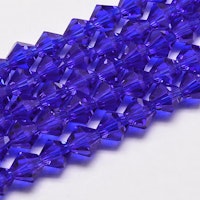 3095 Glaspärlor bicones 6mm på sträng transparent dark blue