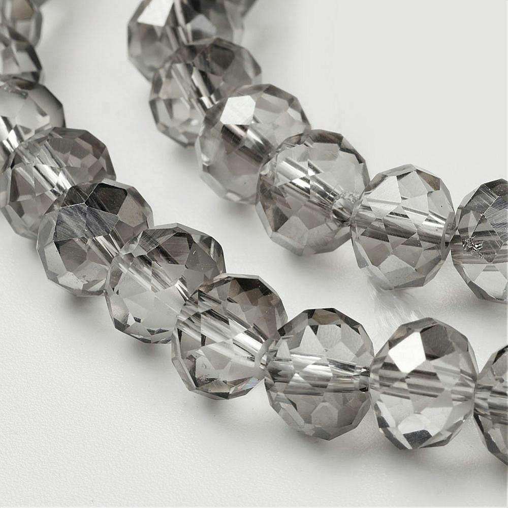 2175 Electropläterade 8mm fasetterad glasrondell ljusgrå silver