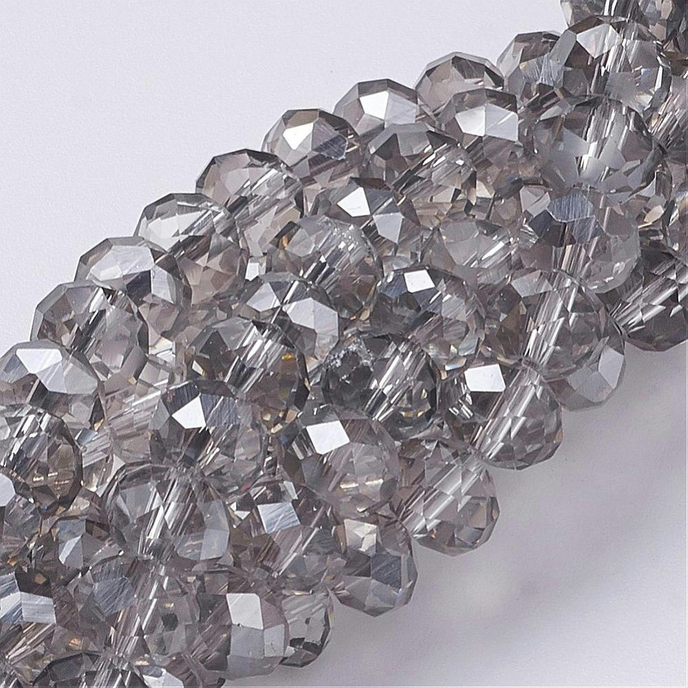 2175 Electropläterade 8mm fasetterad glasrondell ljusgrå silver