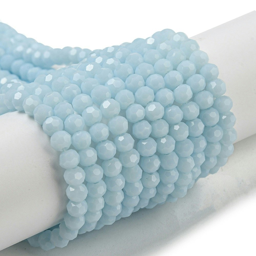 3148 Fasetterad rund glaspärlor 4mm opaque cyan ljusblå