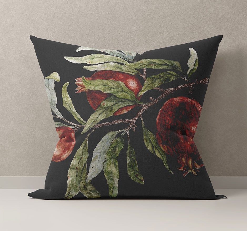 Kuddfodral "Granatäpple" i Svart – GOTS-certifierad bomull 40*40 cm