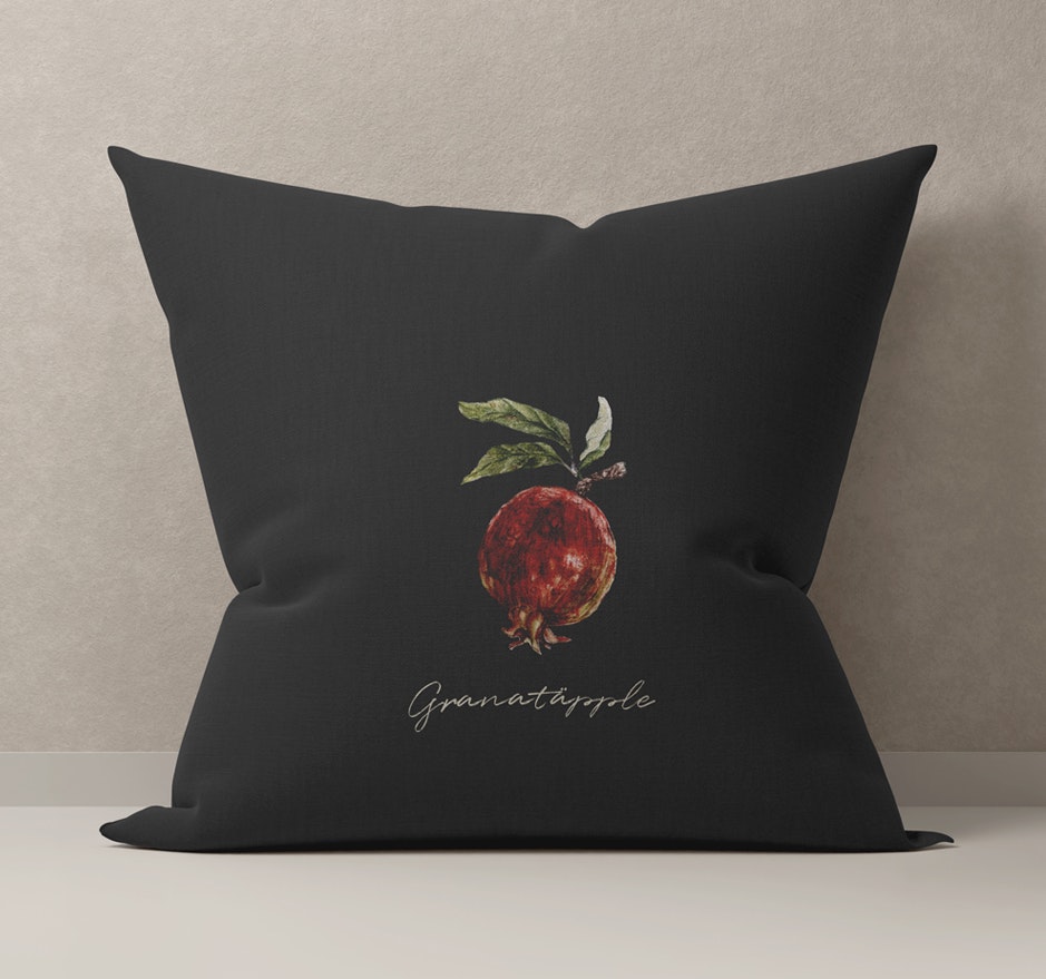 Kuddfodral "Granatäpple" i Svart – GOTS-certifierad bomull 40*40 cm