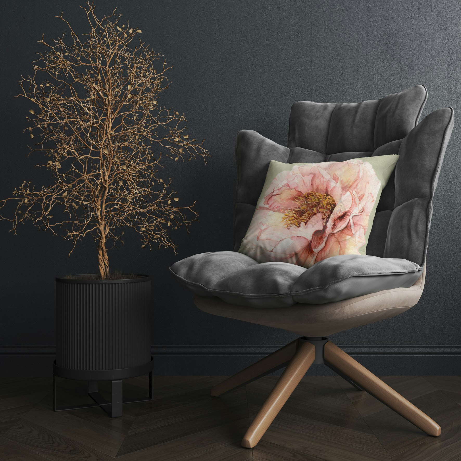 Kuddfodral "Rosa Pion" – GOTS-certifierad bomull 40*40 cm