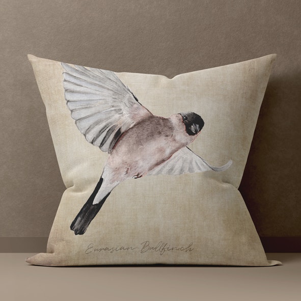 Kuddfodral "Fru Domherre & Rönnbär" - Beige – GOTS-certifierad bomull 40*40 cm