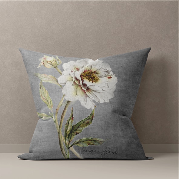 Kuddfodral "Vit Pion & Stillhet" – GOTS-certifierad bomull 40*40 cm
