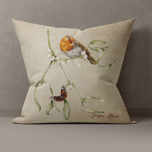 Kuddfodral "Rödhake & Mistel" – GOTS-certifierad bomull 40*40 cm