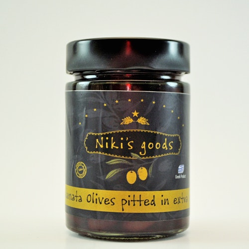 Kalamata-oliver 370g: Stora och saftiga Kalamata-oliver, perfekta som tilltugg eller för att förhöja smaken på olika rätter