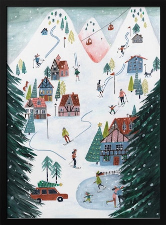 Skidåkning nerför berget