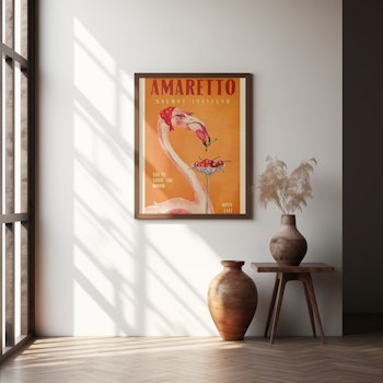 Amaretto Flamingo Art Deco Poster