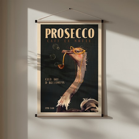 Art Deco Prosecco Wall Art Of An Ostrich