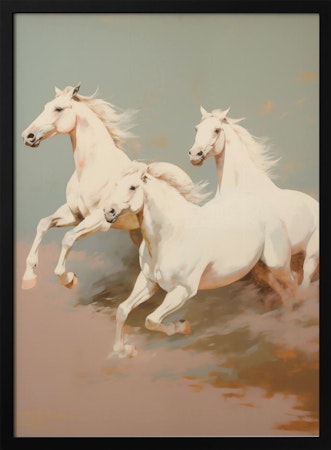 Two White Wild Horses Galloping