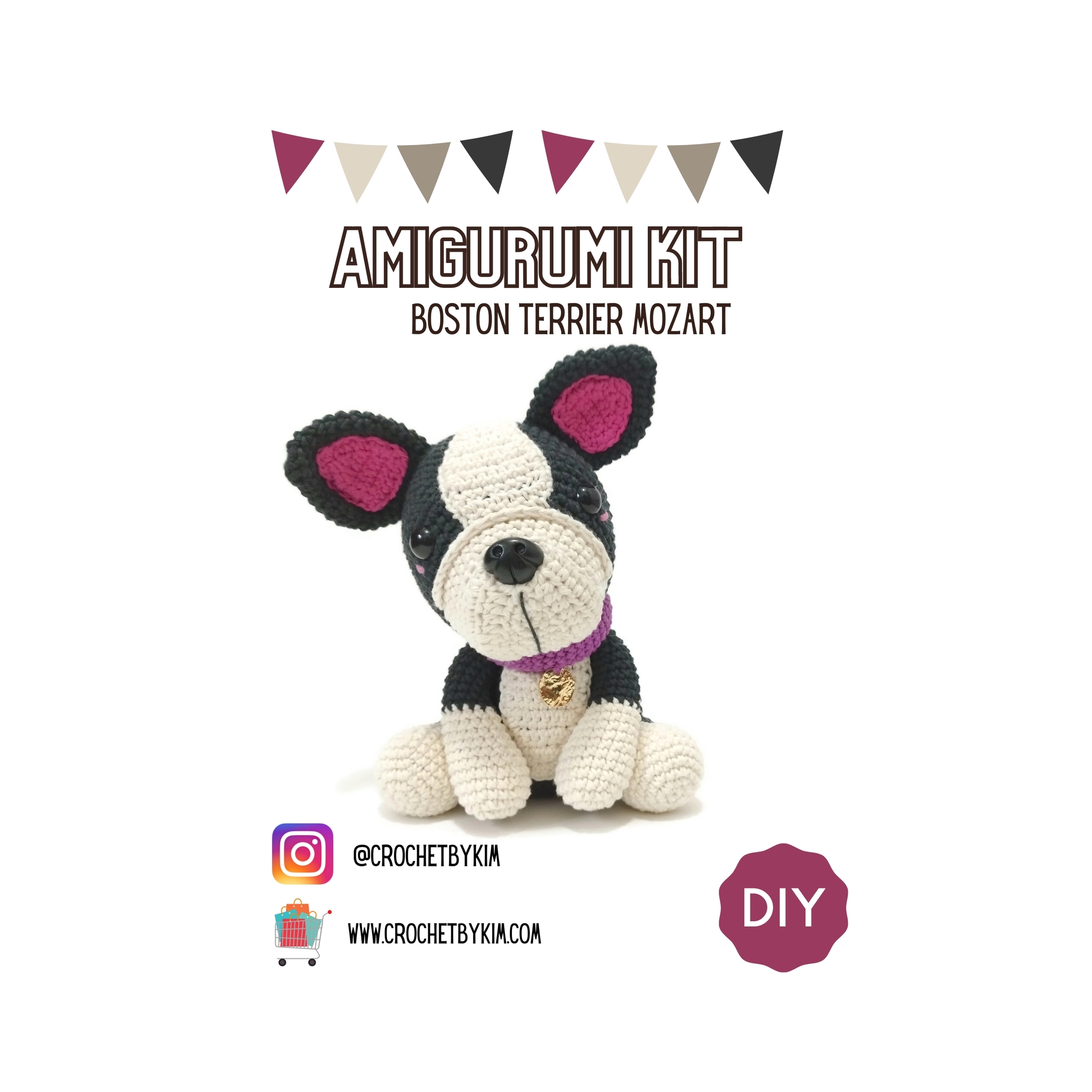 Amigurumi kit Boston Terrier • Hund • Virkset gosedjur • DIY-kit • Crochetbykim