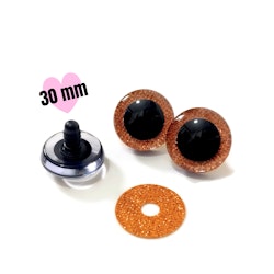1 par STORA 3D Glitter säkerhetsögon GULD 30 mm • amigurumi ögon • virka • safety eyes • nalleögon