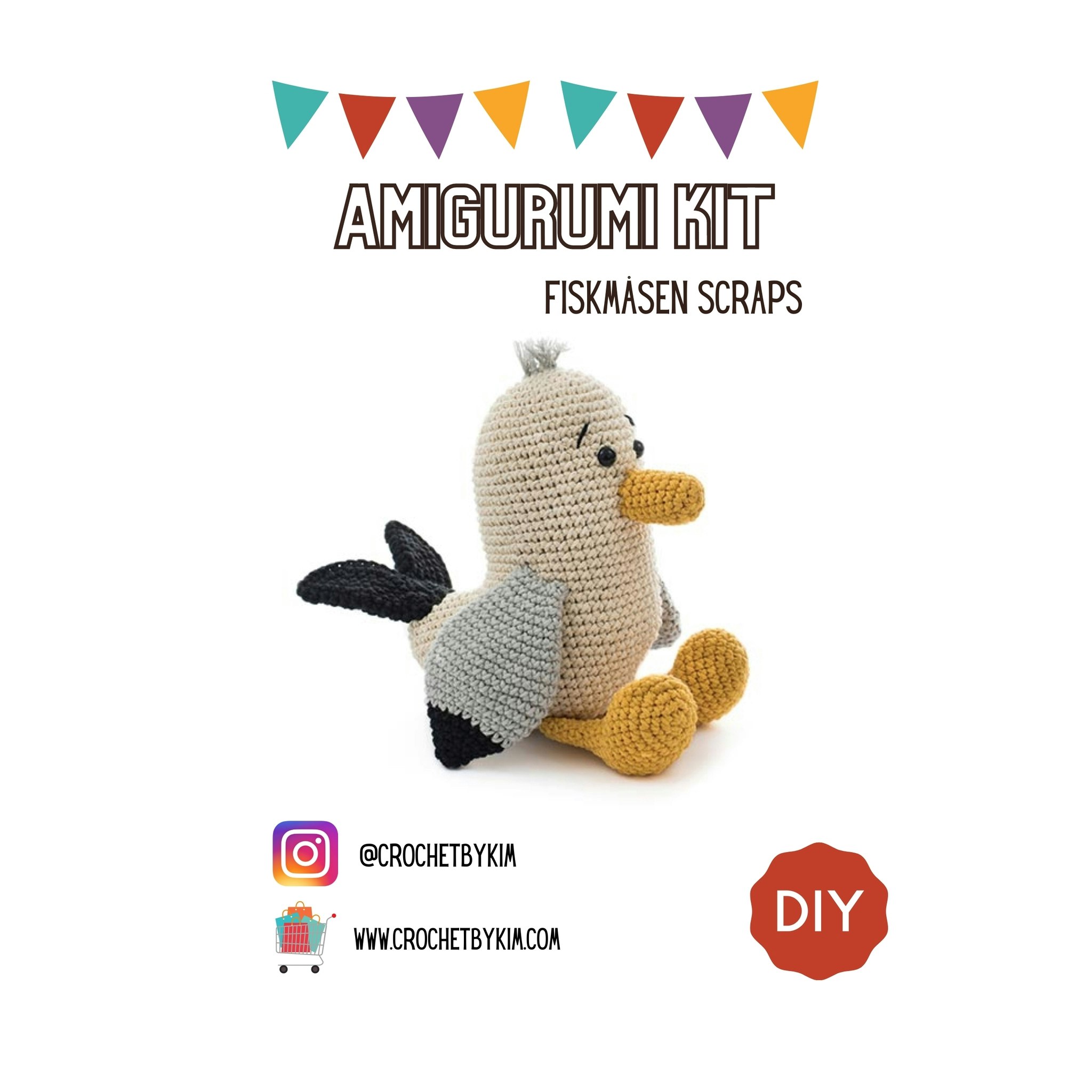 Amigurumi kit Fiskmås • Fågel • Virkset gosedjur • DIY-kit • Crochetbykim