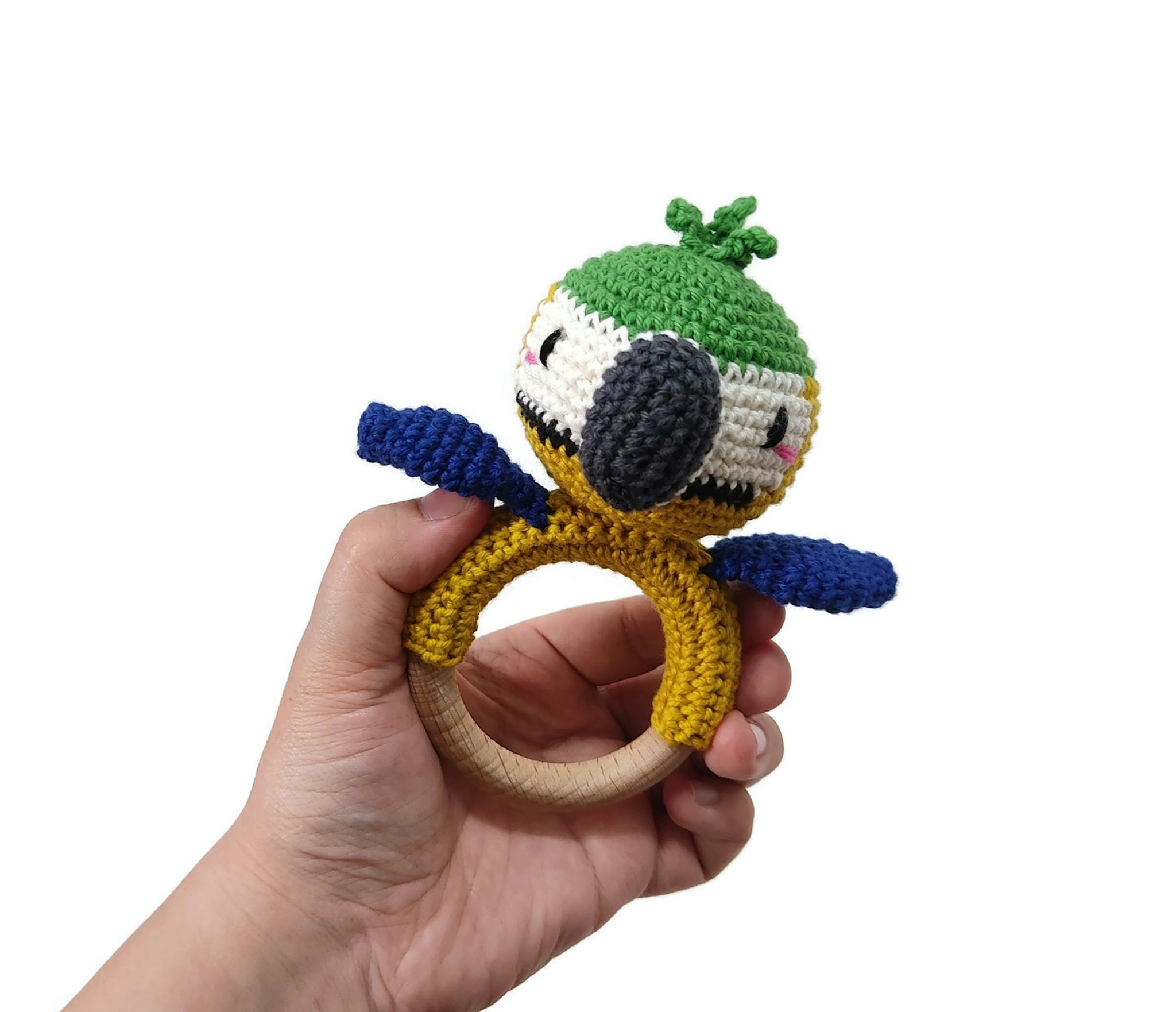 VIRKMÖNSTER Bitring Papegoja • Baby skallra • amigurumi virkbeskrivning • crochetbykim • PDF