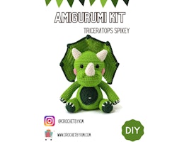 Amigurumi kit Grön Triceratops • Dinosaurie • Virkset gosedjur • DIY-kit • Crochetbykim