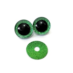 1 par STORA 3D Glitter säkerhetsögon GRÖNA • amigurumi ögon • virka • safety eyes • nalleögon