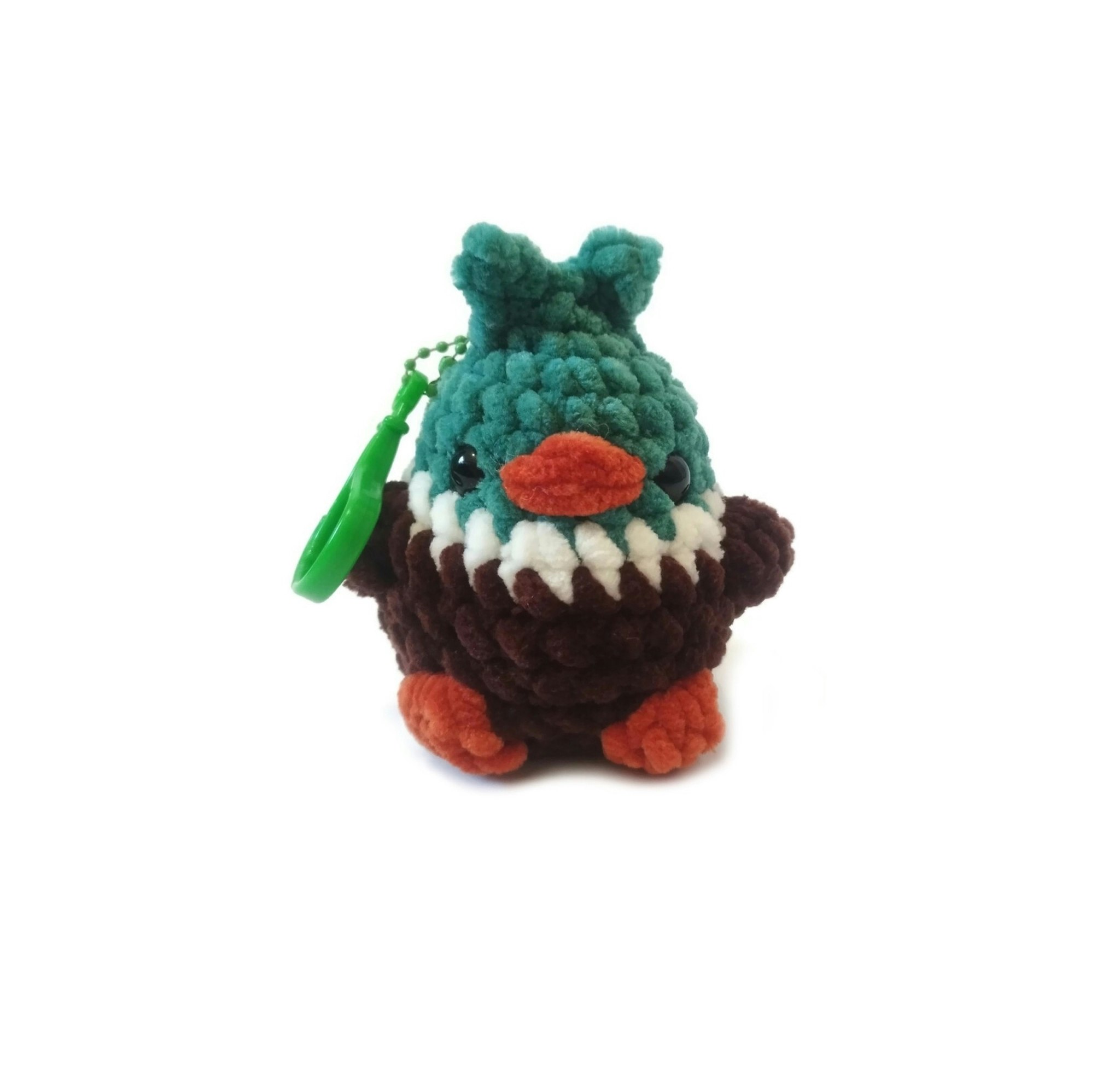 Handgjord virkad Nyckelring Gräsand i mjukt chenille garn • Plushie fågel • Backpack buddies • GAGA fågel