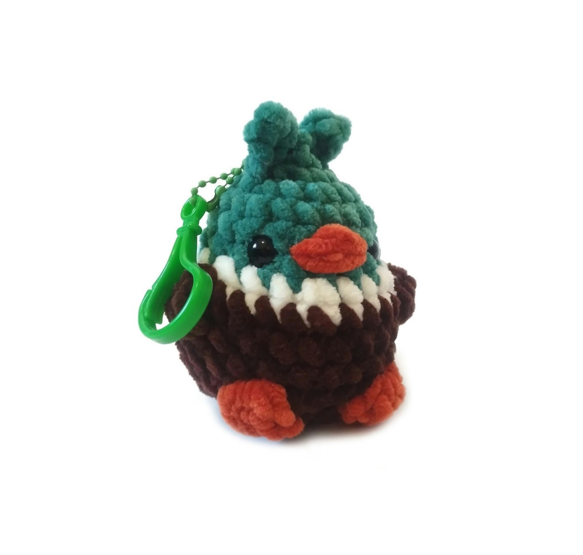 Handgjord virkad Nyckelring Gräsand i mjukt chenille garn • Plushie fågel • Backpack buddies • GAGA fågel